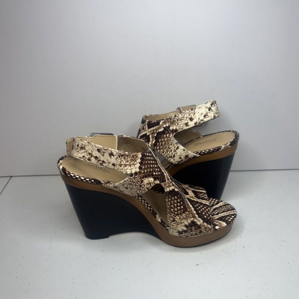 Michael Kors Snake Print Leather Wedge Heeled Sandals Designer Womens Like New - Picture 5 of 13